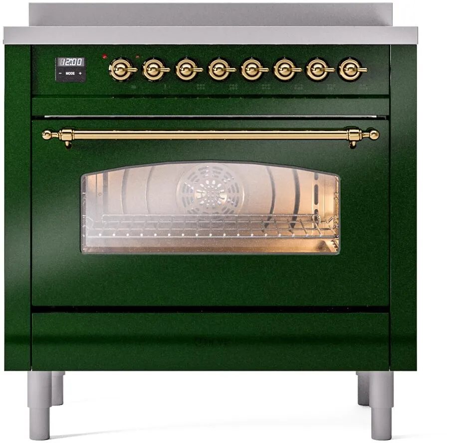 Ilve UPI366NMPEGG Nostalgie Ii 36 Inch Electric Freestanding Range In Emerald Green With Brass Trim