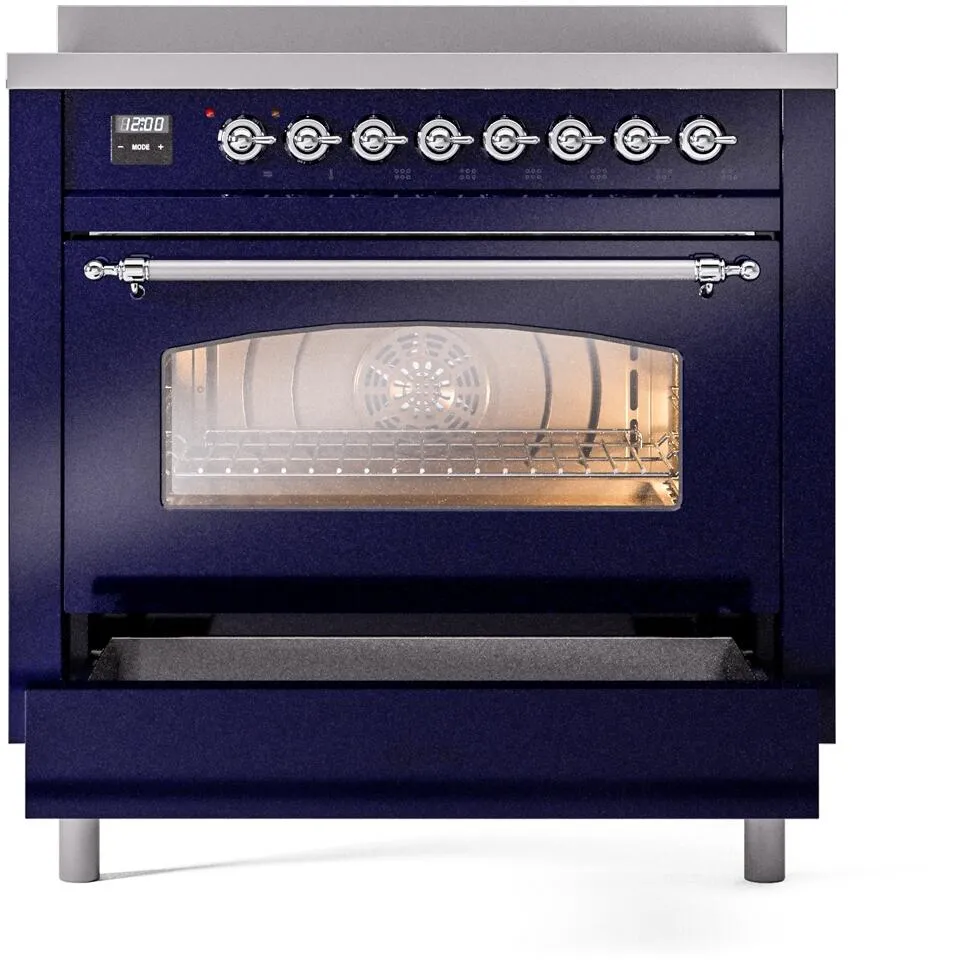 Ilve UPI366NMPMBC Nostalgie Ii 36 Inch Electric Freestanding Range In Blue With Chrome Trim