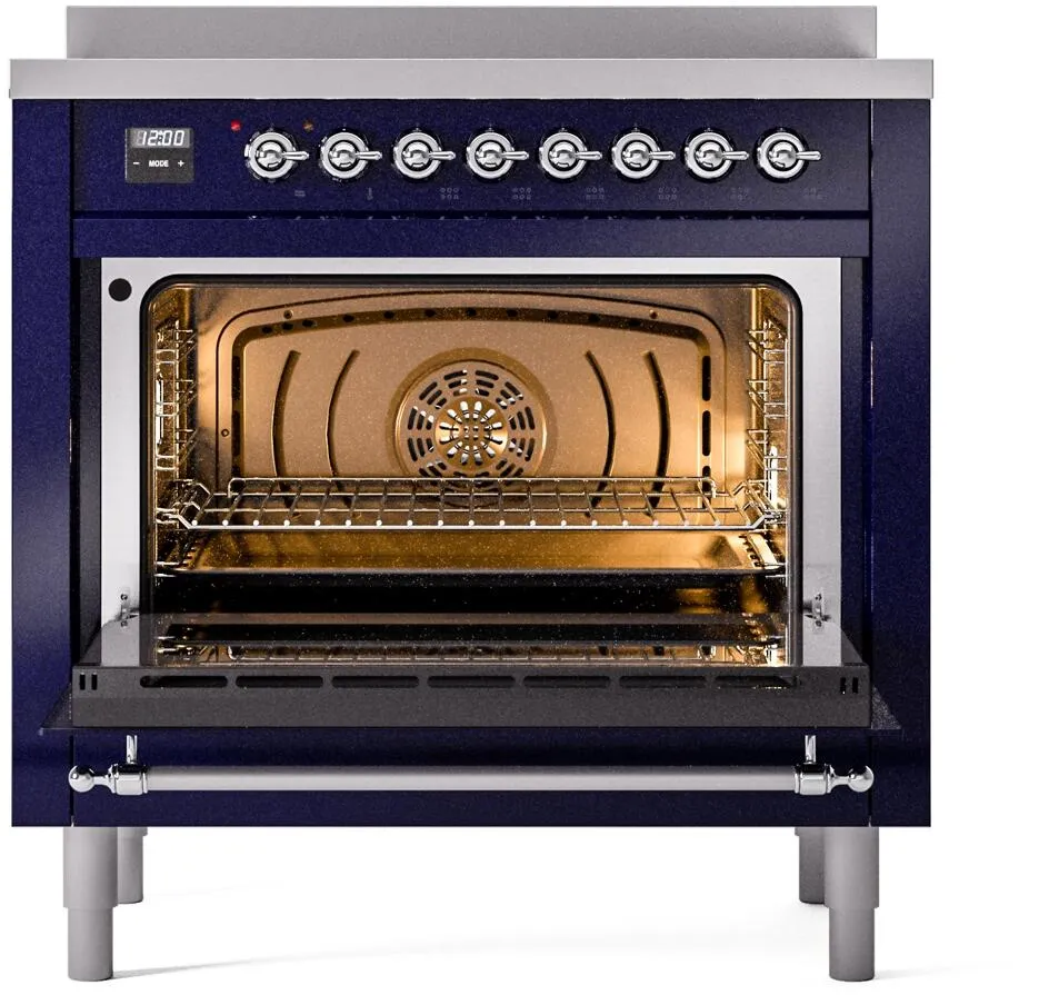 Ilve UPI366NMPMBC Nostalgie Ii 36 Inch Electric Freestanding Range In Blue With Chrome Trim
