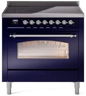 Ilve UPI366NMPMBC Nostalgie Ii 36 Inch Electric Freestanding Range In Blue With Chrome Trim