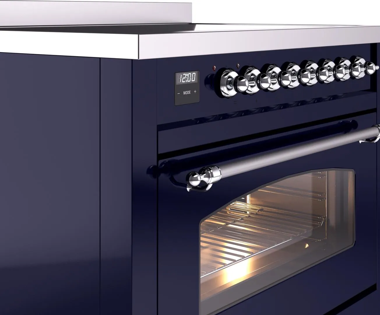 Ilve UPI366NMPMBC Nostalgie Ii 36 Inch Electric Freestanding Range In Blue With Chrome Trim