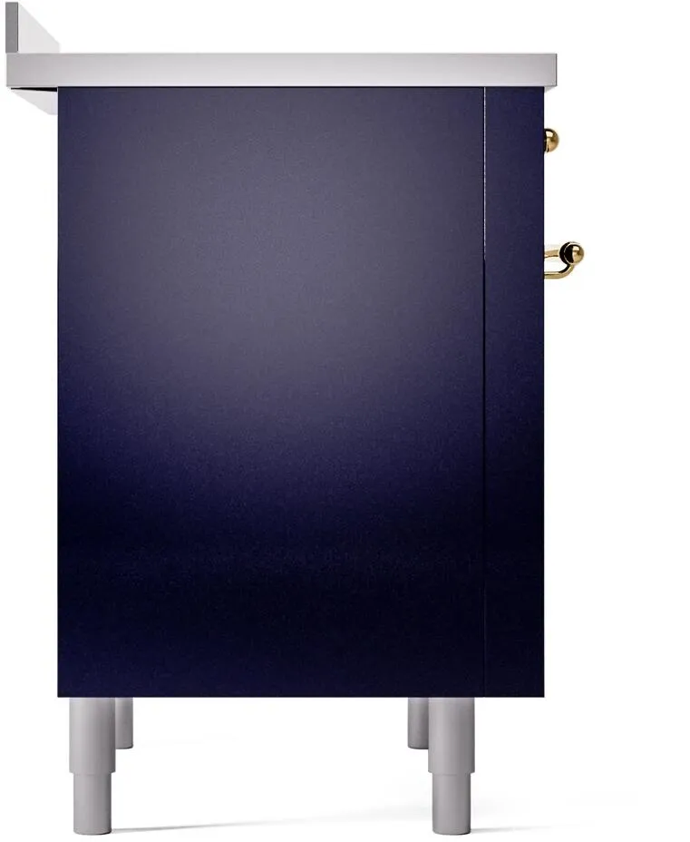 Ilve UPI366NMPMBG Nostalgie Ii 36 Inch Electric Freestanding Range In Blue With Brass Trim
