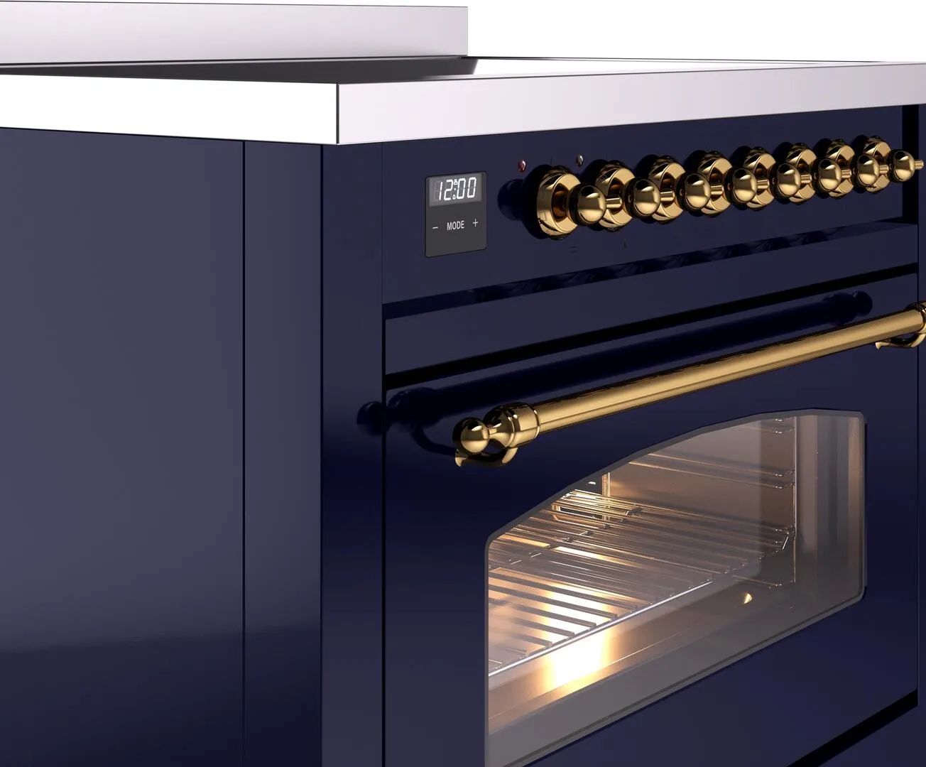 Ilve UPI366NMPMBG Nostalgie Ii 36 Inch Electric Freestanding Range In Blue With Brass Trim