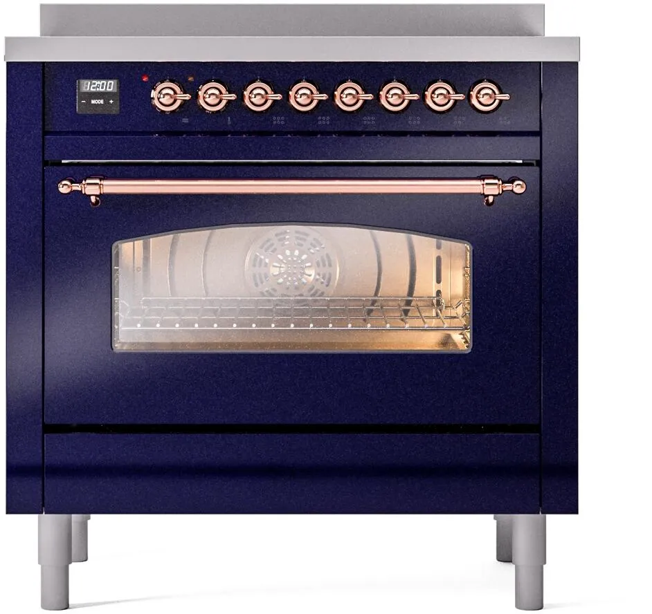 Ilve UPI366NMPMBP Nostalgie Ii 36 Inch Electric Freestanding Range In Blue With Copper Trim