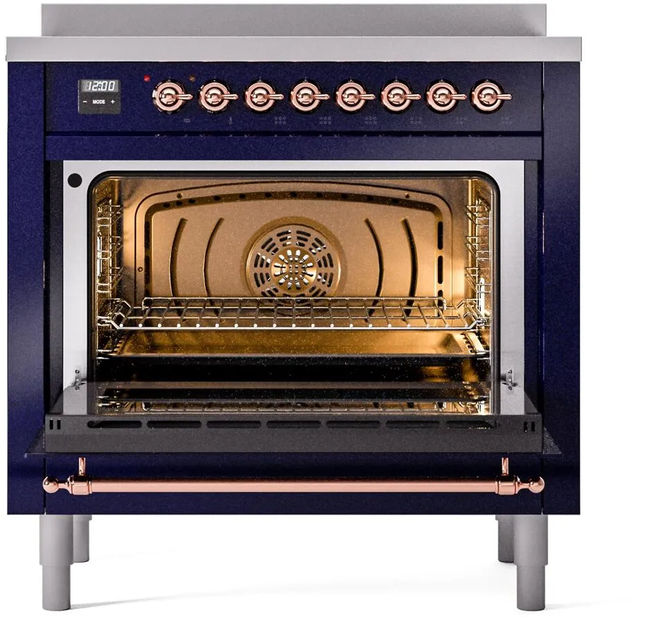 Ilve UPI366NMPMBP Nostalgie Ii 36 Inch Electric Freestanding Range In Blue With Copper Trim