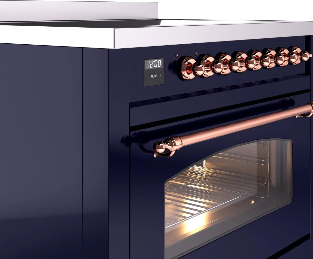 Ilve UPI366NMPMBP Nostalgie Ii 36 Inch Electric Freestanding Range In Blue With Copper Trim