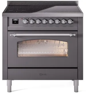 Ilve UPI366NMPMGC Nostalgie Ii 36 Inch Electric Freestanding Range In Matte Graphite With Chrome Trim