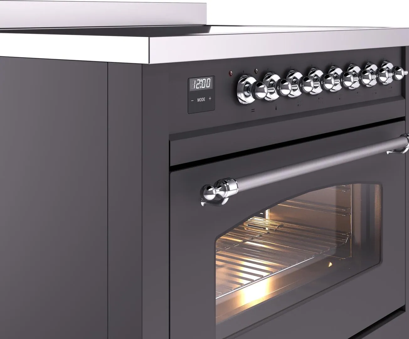Ilve UPI366NMPMGC Nostalgie Ii 36 Inch Electric Freestanding Range In Matte Graphite With Chrome Trim