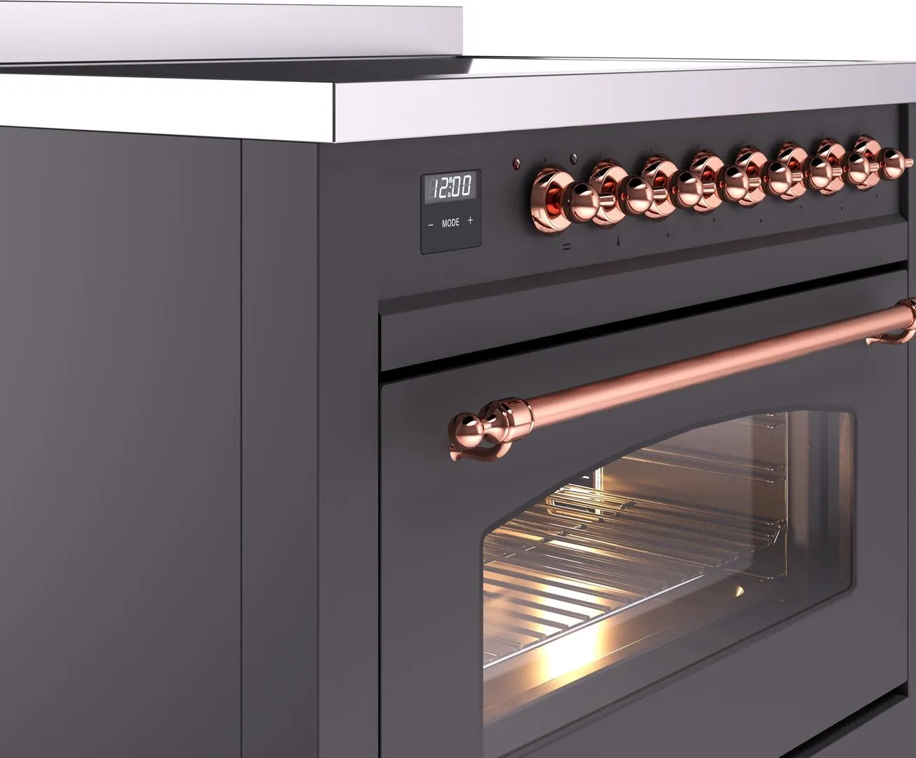 Ilve UPI366NMPMGP Nostalgie Ii 36 Inch Electric Freestanding Range In Matte Graphite With Copper Trim