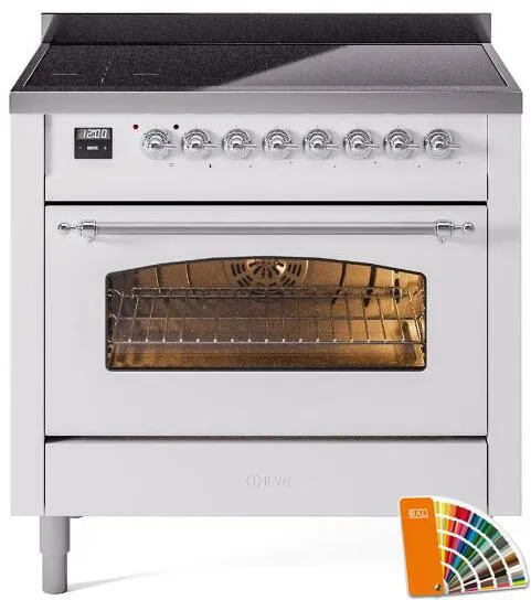 Ilve UPI366NMPRAC Nostalgie Ii 36 Inch Electric Freestanding Range In Ral Custom Color With Chrome Trim
