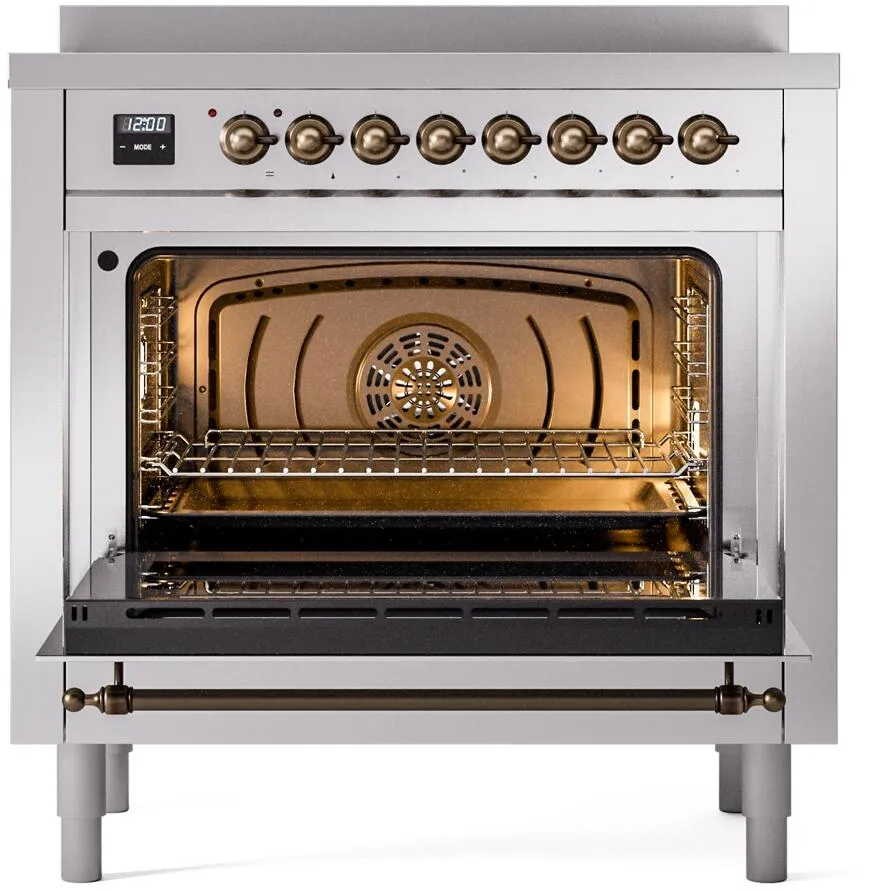 Ilve UPI366NMPSSB Nostalgie Ii 36 Inch Electric Freestanding Range In Stainless Steel With Bronze Trim