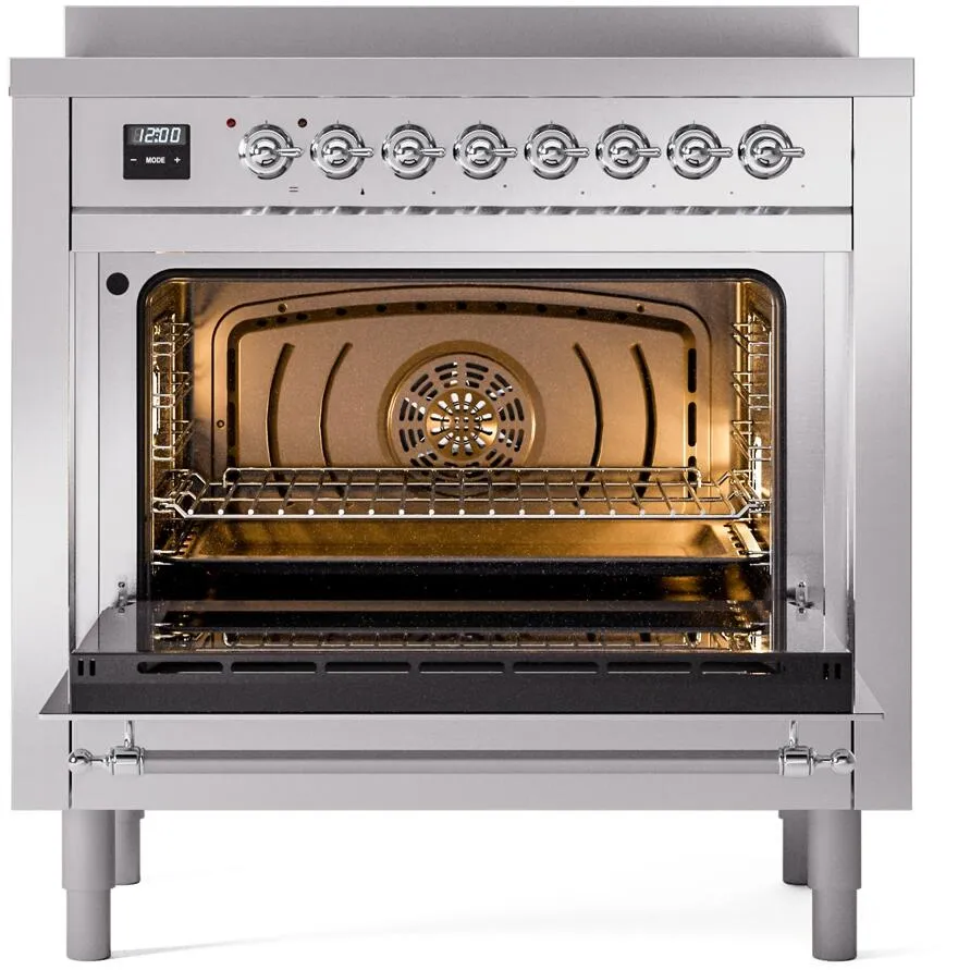 Ilve UPI366NMPSSC Nostalgie Ii 36 Inch Electric Freestanding Range In Stainless Steel With Chrome Trim