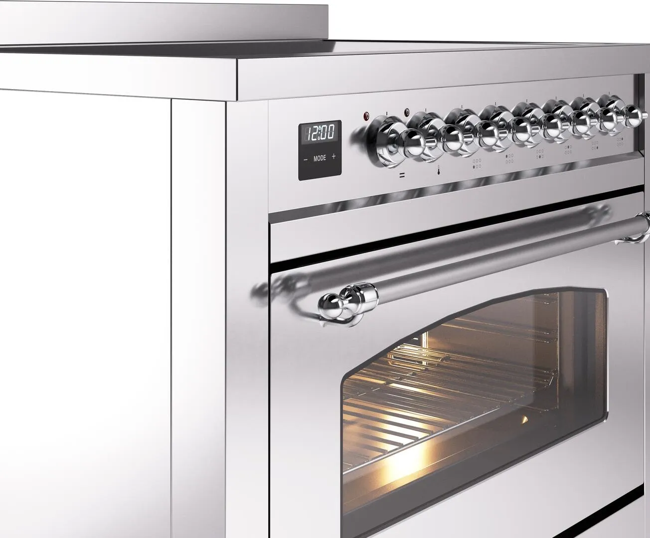 Ilve UPI366NMPSSC Nostalgie Ii 36 Inch Electric Freestanding Range In Stainless Steel With Chrome Trim