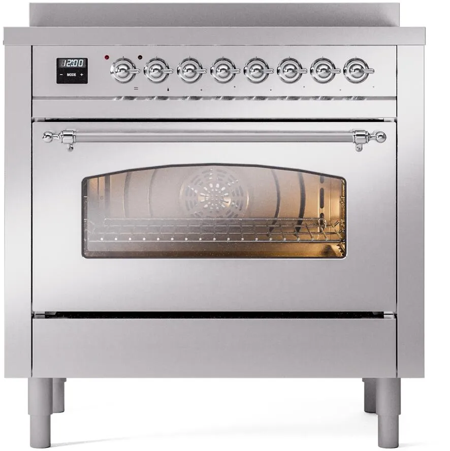 Ilve UPI366NMPSSC Nostalgie Ii 36 Inch Electric Freestanding Range In Stainless Steel With Chrome Trim