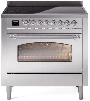 Ilve UPI366NMPSSC Nostalgie Ii 36 Inch Electric Freestanding Range In Stainless Steel With Chrome Trim
