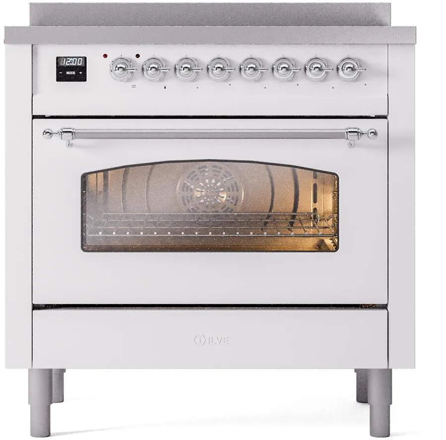 Ilve UPI366NMPWHC Nostalgie Ii 36 Inch Electric Freestanding Range In White With Chrome Trim