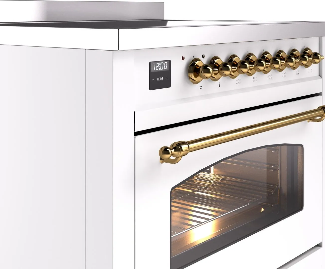 Ilve UPI366NMPWHG Nostalgie Ii 36 Inch Electric Freestanding Range In White With Brass Trim