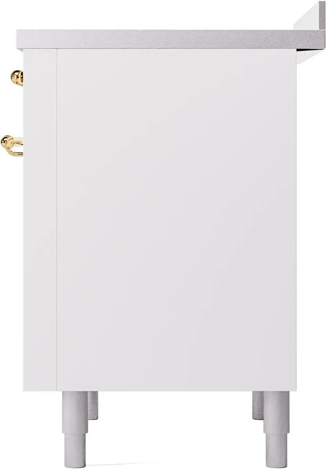Ilve UPI366NMPWHG Nostalgie Ii 36 Inch Electric Freestanding Range In White With Brass Trim