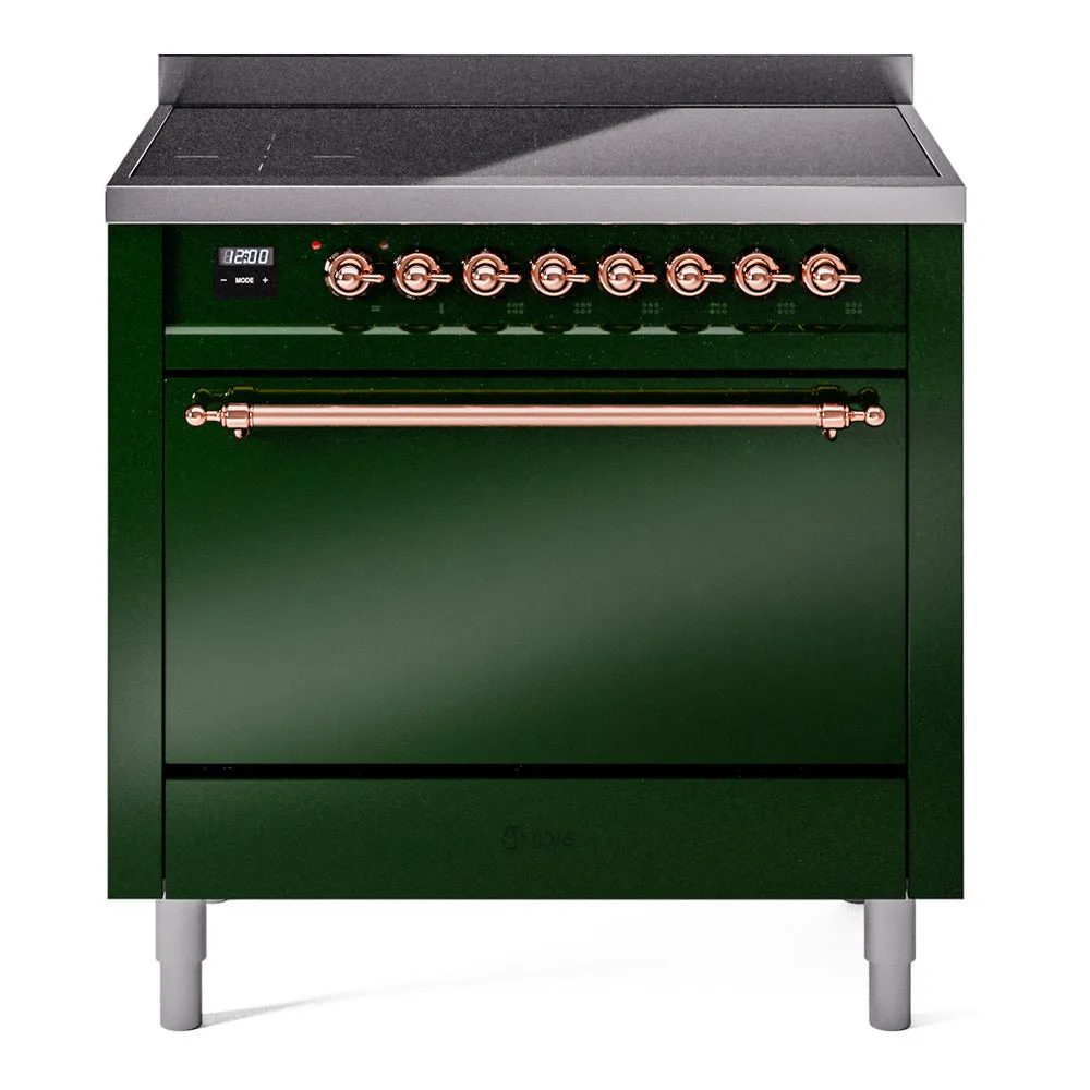 Ilve UPI366QNMPEGP Nostalgie Ii 36 Inch Electric Freestanding Range In Emerald Green With Copper Trim