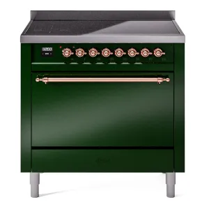 Ilve UPI366QNMPEGP Nostalgie Ii 36 Inch Electric Freestanding Range In Emerald Green With Copper Trim