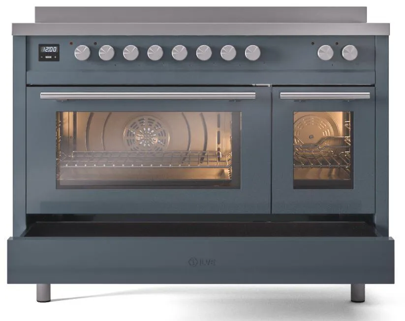 Ilve UPI486WMPBG Professional Plus Ii 48 Inch Electric Freestanding Range In Blue Grey With Trim