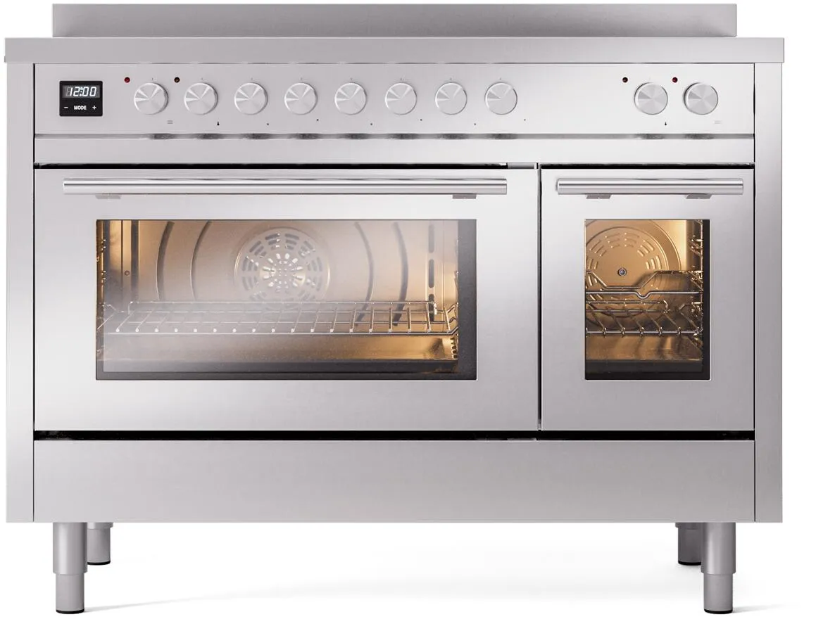 Ilve UPI486WMPSS Professional Plus Ii 48 Inch Electric Freestanding Range In Stainless Steel With Trim