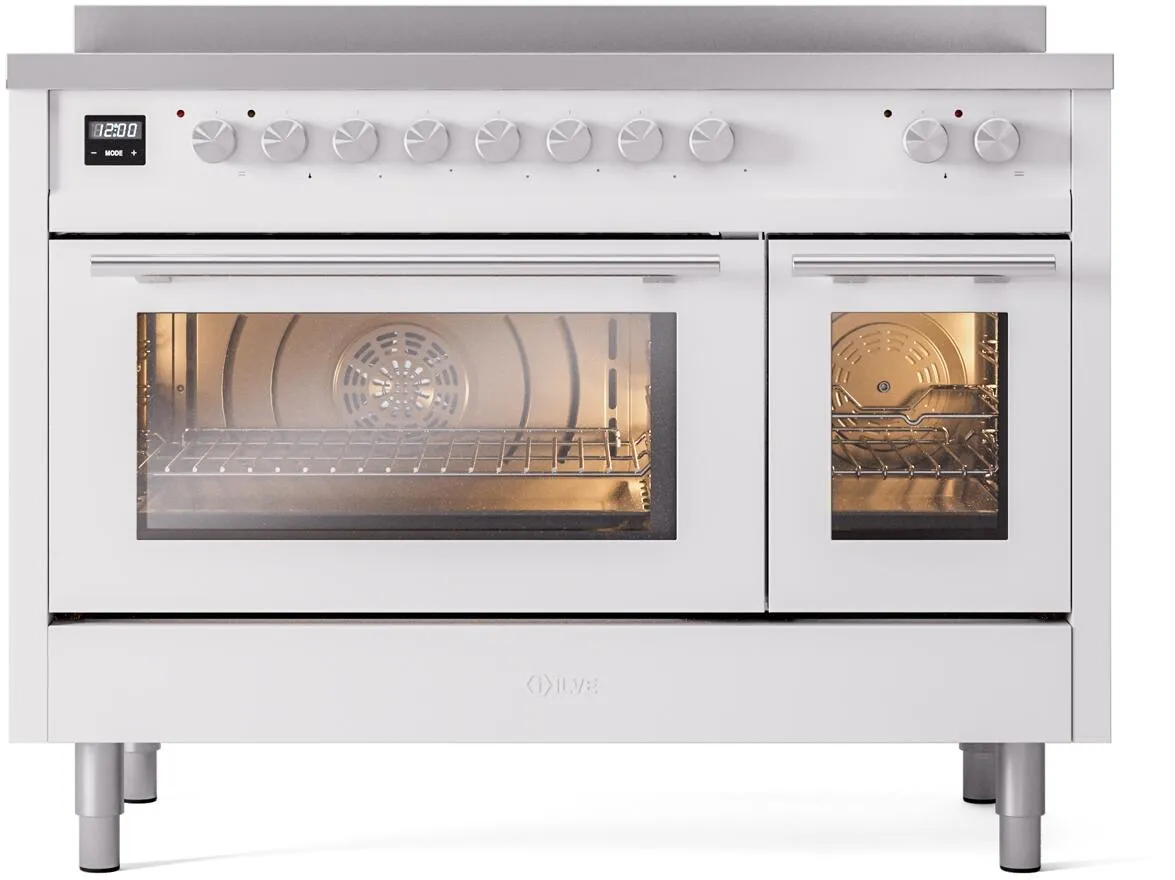 Ilve UPI486WMPWH Professional Plus Ii 48 Inch Electric Freestanding Range In White With Trim
