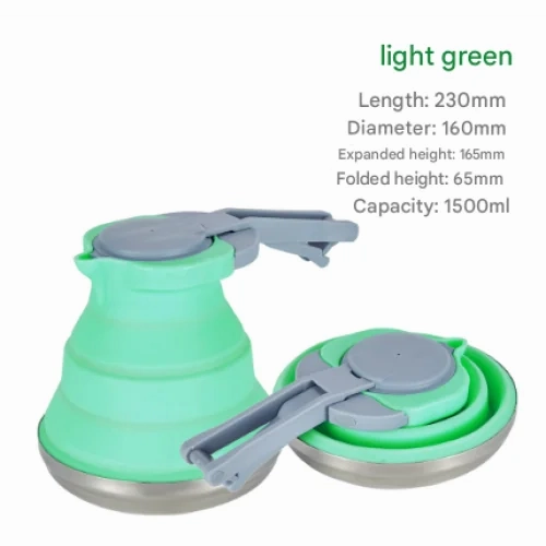 Light Green 1.5L Collapsible Silicone Camping Kettle - Portable Foldable Travel Water Boiler, Stainless Steel Base Exclusive Hot Pick Special Online Offer