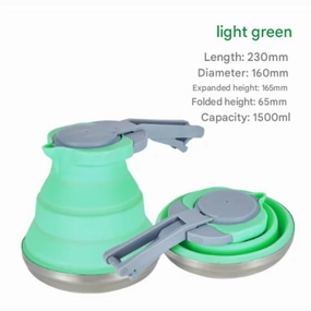 Light Green 1.5L Collapsible Silicone Camping Kettle - Portable Foldable Travel Water Boiler, Stainless Steel Base Exclusive Hot Pick Special Online Offer