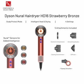 Dyson Nural? Hair Dryer Hd16 Strawberry Bronze (5 Attachments // Intelligent Dryer //2 Years Warranty) Perfect Gift Sale Clearance Blowout