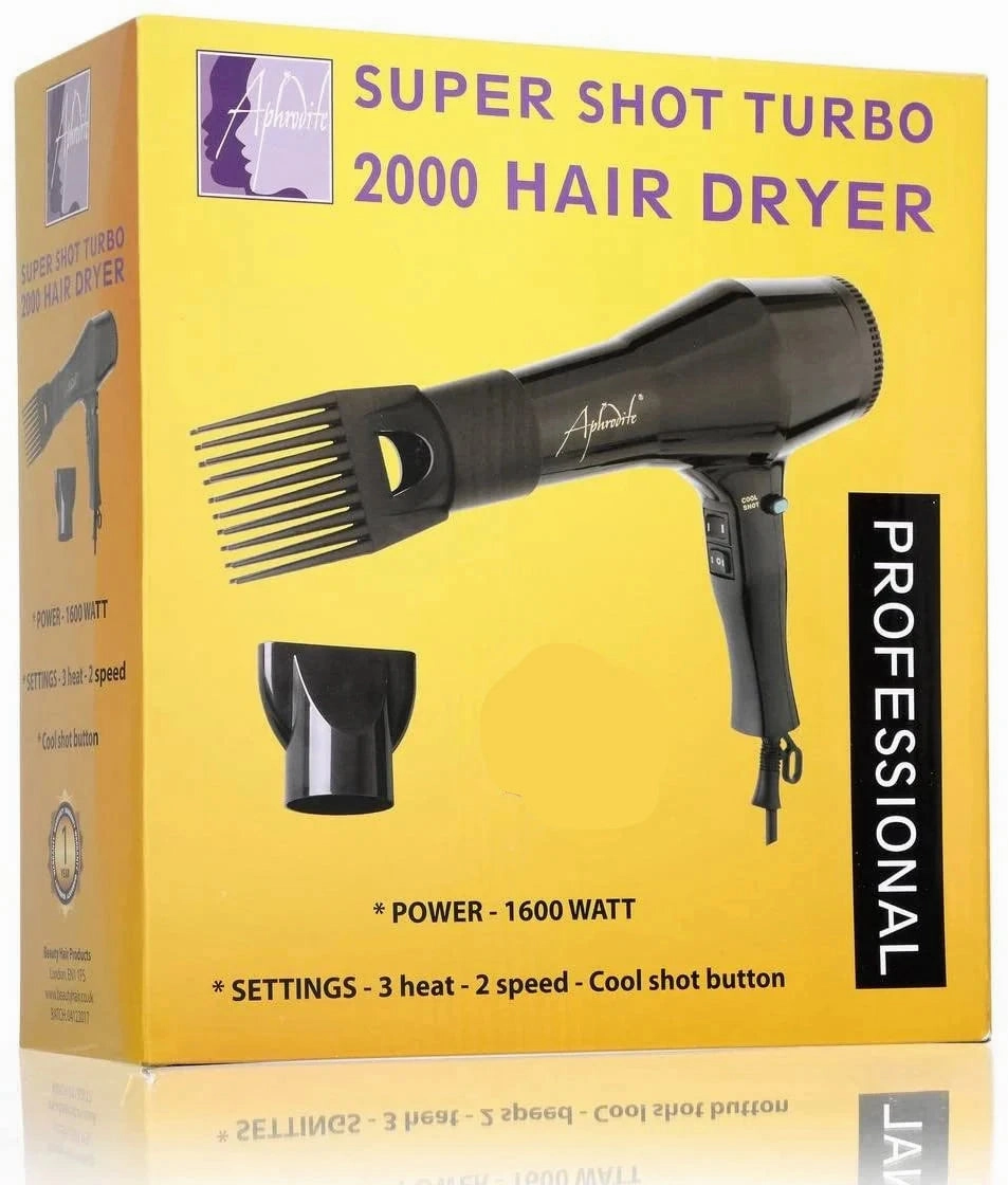 Aphrodite Professional Super Shot Hair Dryer Turbo 2000 With Dryer Pik Comb Hot Deals Today Steal Todays Offer