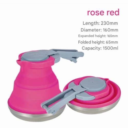 Save Big Today Rose Red 1.5L Collapsible Silicone Camping Kettle - Portable Foldable Travel Water Boiler, Stainless Steel Base