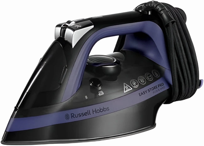Dont Wait Save Today Russell Hobbs Steam Iron Easy Store, Pro Plug & Wind, 2400Watts, Black & Purple