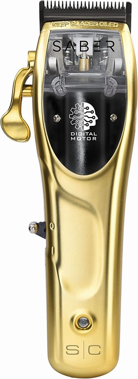 Stylecraft Digital Brushless Motor Saber Professional Metal Body Cordless Hair Clipper, Modular, Double Black Diamond Carbon Blades, 8 Guards, Gold Grab Your Deal Today Special Savings Today