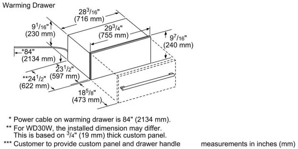 Thermador WD30W 30-Inch Traditional Warming Drawer With Custom Panel Ready